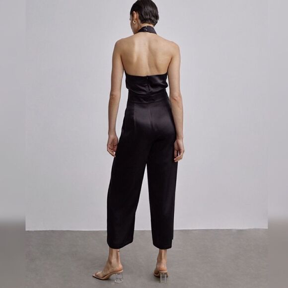 NWOT SILK MAISON Cross Halter Silk Jumpsuit In Black - Picture 16 of 16